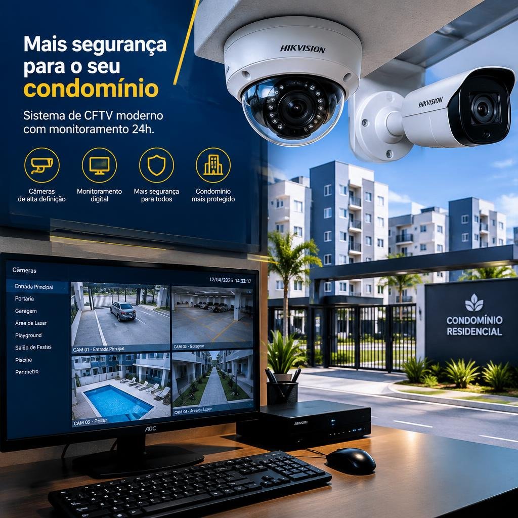 Câmeras de segurança e central de monitoramento em condomínio