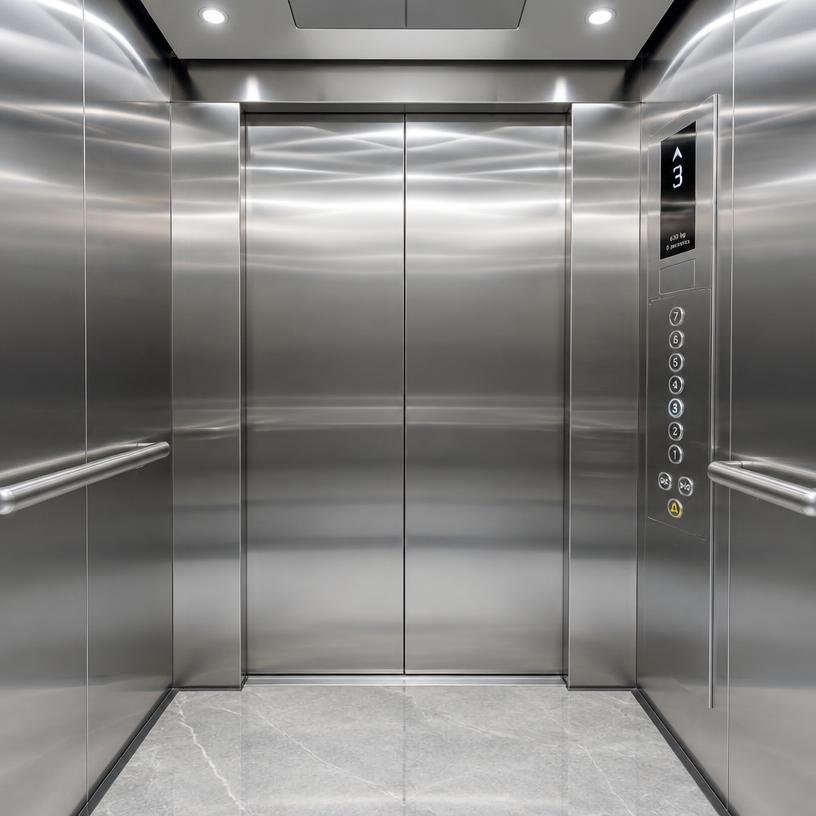 Interior de elevador moderno em aço inox