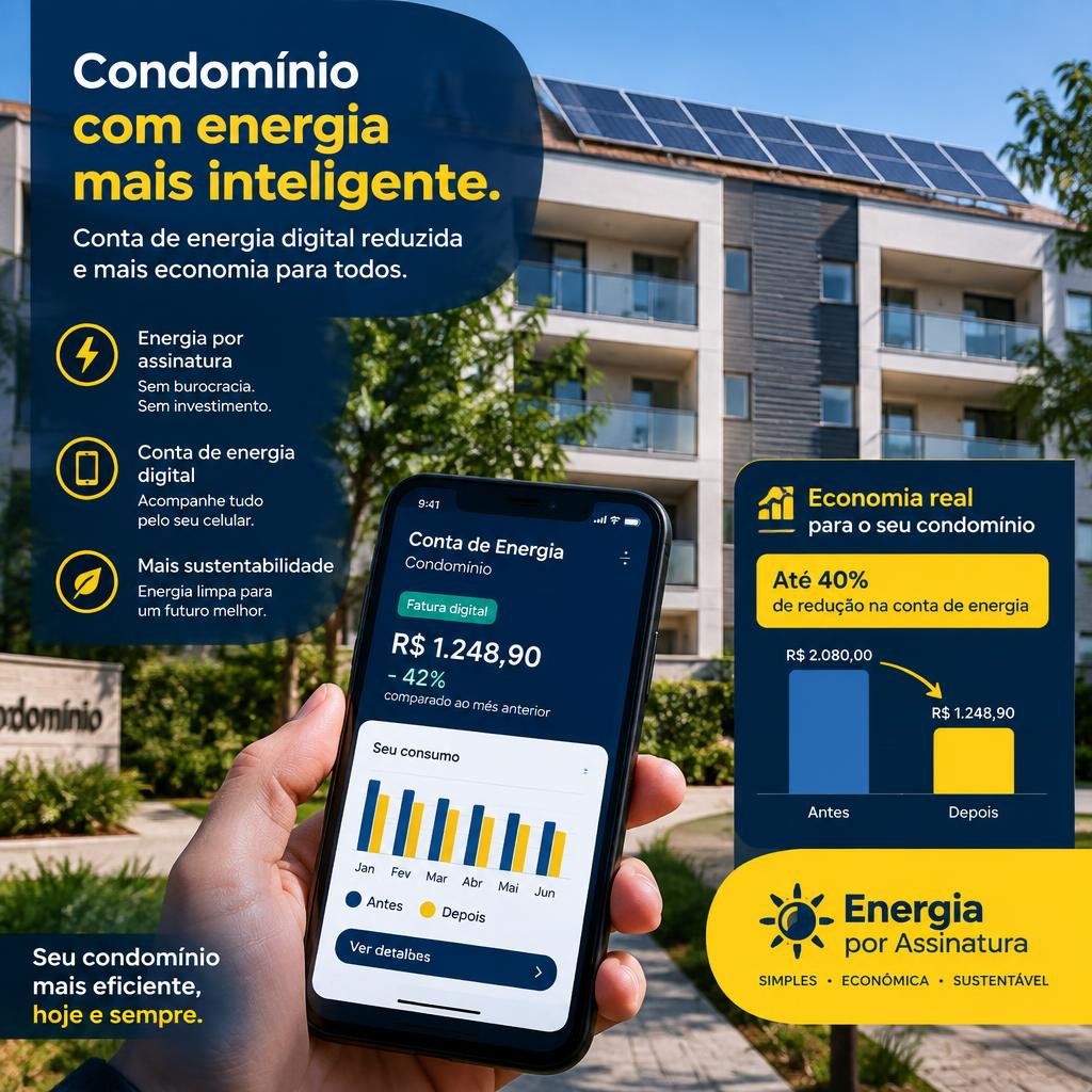 Condomínio com energia por assinatura e economia na conta de luz